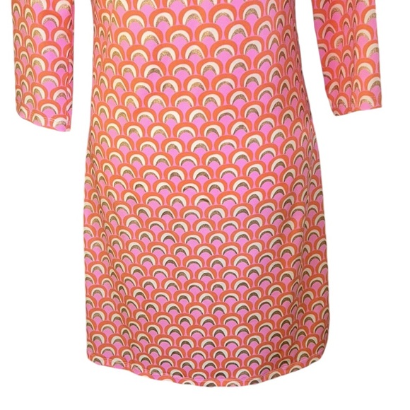 JB by Julie Brown Pink Orange Metallic Gold Geometric Print V-Neck Mini Dress  S - Picture 4 of 12